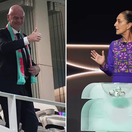 Gianni Infantino appears in Mexico City’s Zocalo between meetings with Claudia Sheinbaum and Clara Brugada