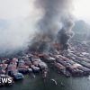 Drone footage shows huge Malaysian coastal village fire