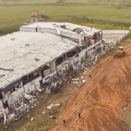 Drone footage shows a factory in Israel damaged by Iranian missile debris