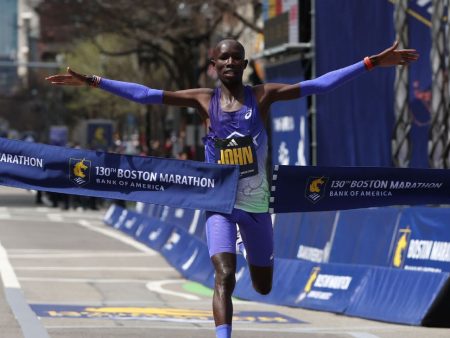Korir wins Boston Marathon again in record time