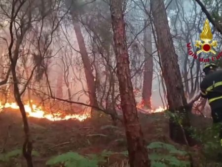 Italian firefighters respond to Tuscany wildfires