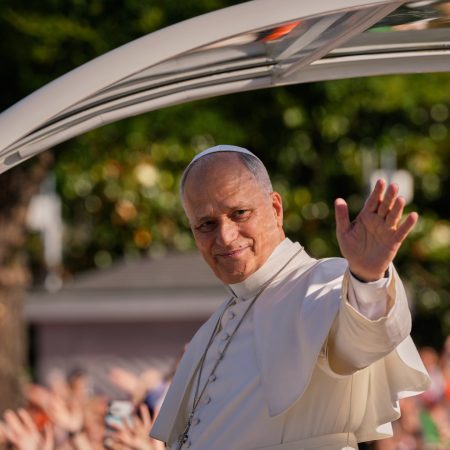 People flood Madrid streets to see Pope Leo’s flower-carpeted procession