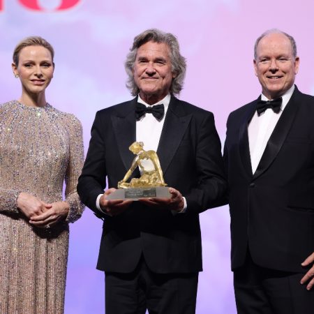 Kurt Russell Receives Crystal Nymph Award at the Monte-Carlo Television Festival From Princess Charlene of Monaco