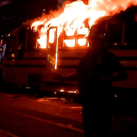 Knicks fans set bus alight during celebrations