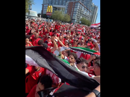 Egyptian football fans chant for Palestine in Vancouver