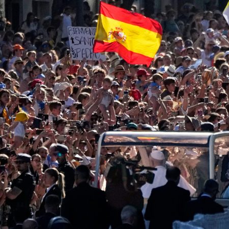 Giant crowds greet Pope Leo at public mass in Madrid, Spain