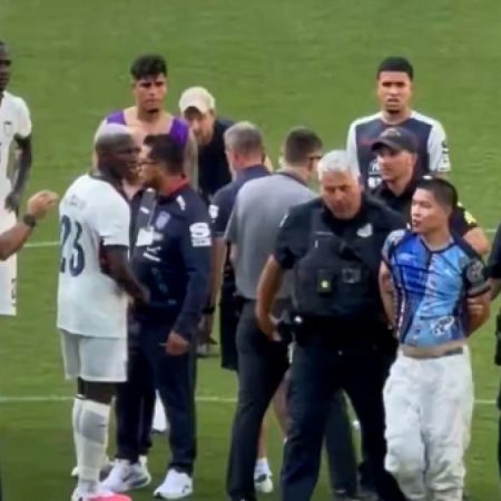 Ohio police drag away football pitch invader in pre-World Cup friendly