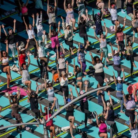 New York City welcomes the summer solstice with Times Square yoga