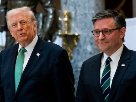 Trump urges House Republican rebels to stop ‘grandstanding’ after meeting with Johnson